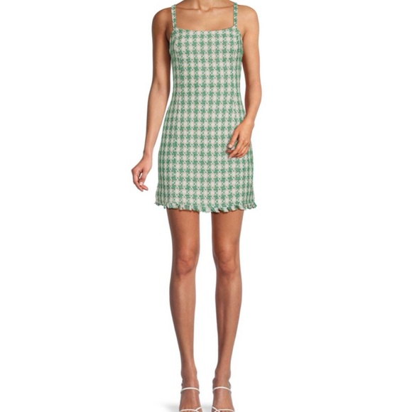 Walter Baker NWT Fringe Trim Lucky Green Tweed Mini Dress - Picture 1 of 6